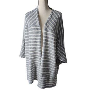Lane Bryant open front cardigan plus size 26-28 white gray stripes